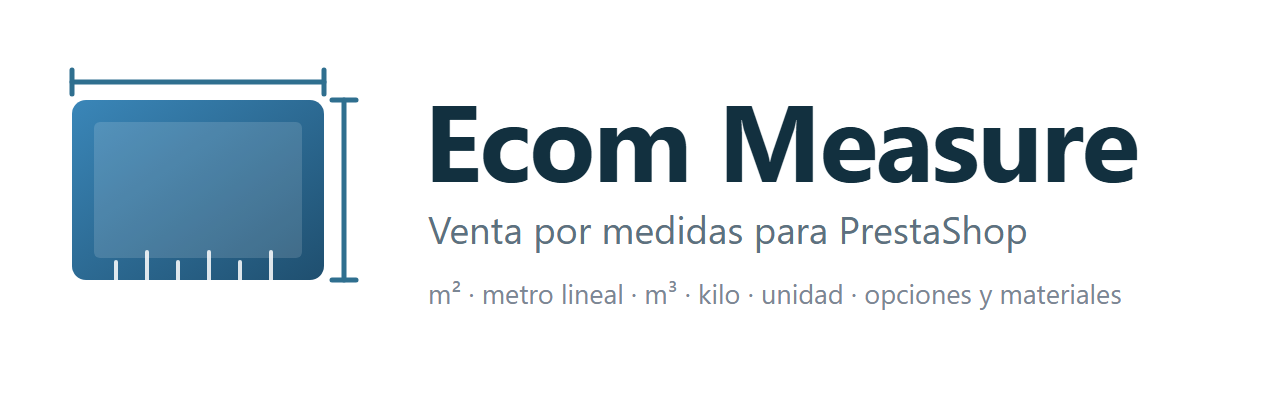 logo Ecom Measure — Vender por metros, m², m³, kilos y unidades con opciones y materiales