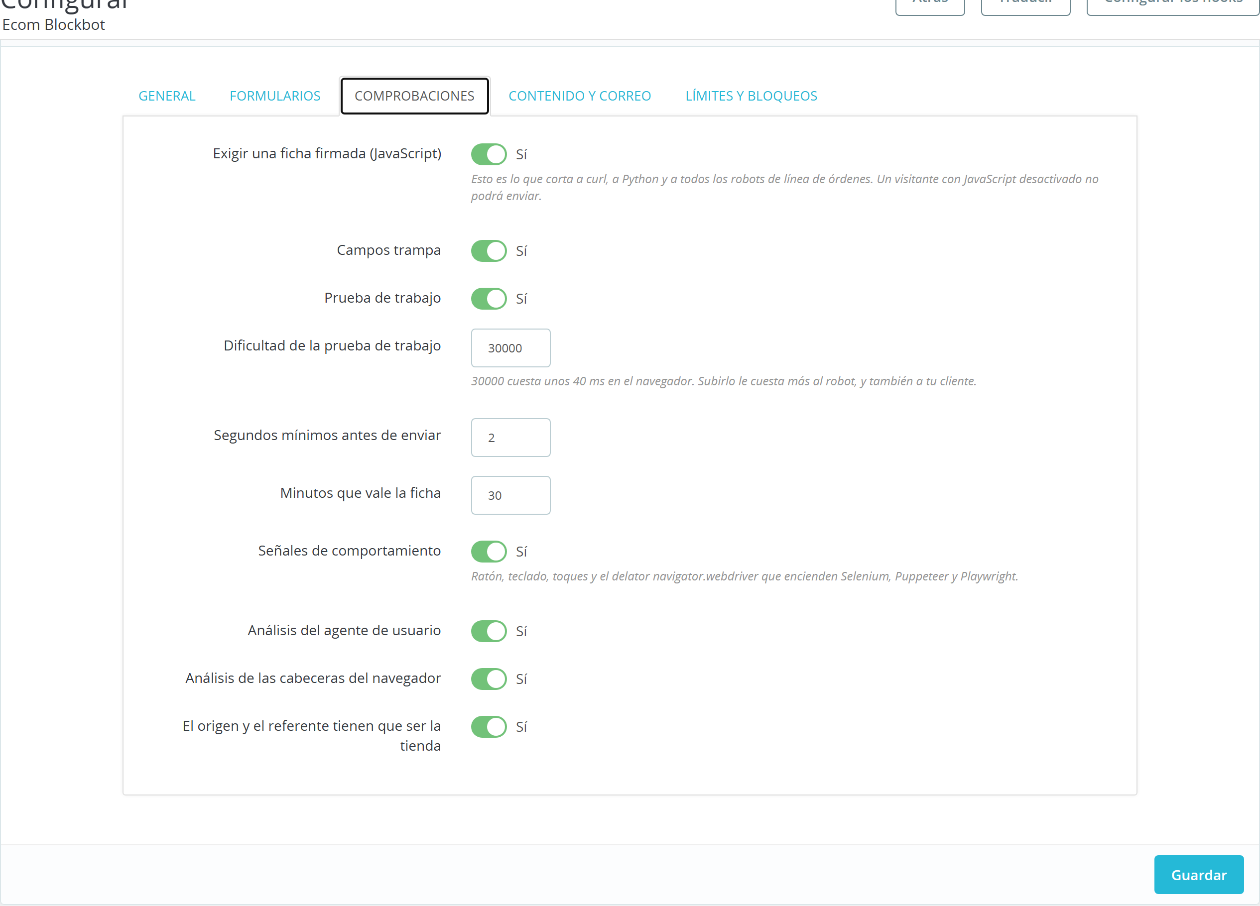 ecom blockbot 03 comprobaciones - Bloquear bots en formularios para PrestaShop sin captcha