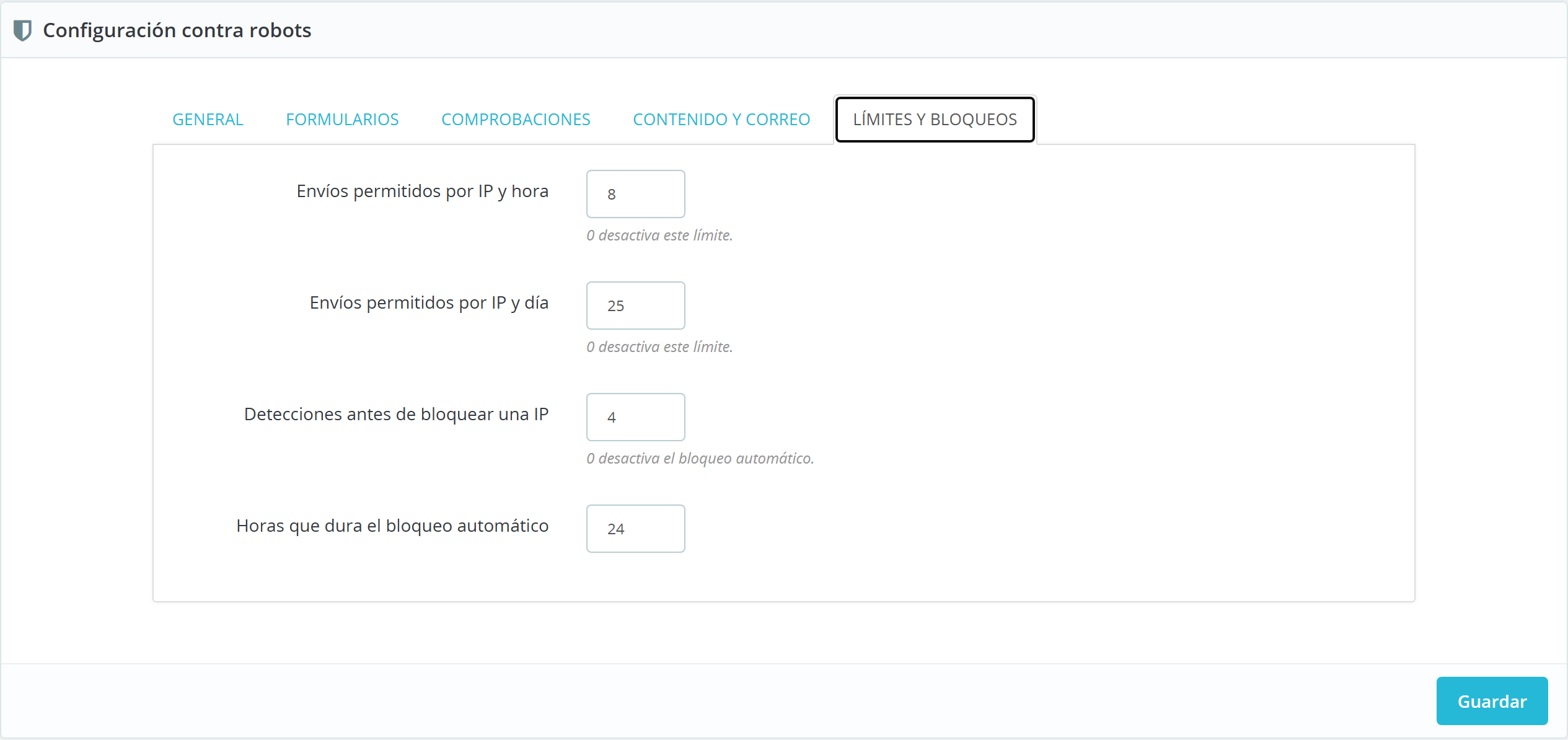 ecom blockbot 05 limites y bloqueos - Bloquear bots en formularios para PrestaShop sin captcha