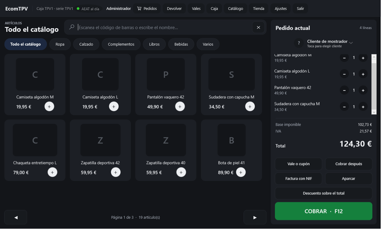 TPV / POS para Windows con VERI*FACTU y conexión a PrestaShop y Woocommerce ecomtpv 24 tema noche - TPV / POS para Windows con VERI*FACTU y conexión a PrestaShop y Woocommerce