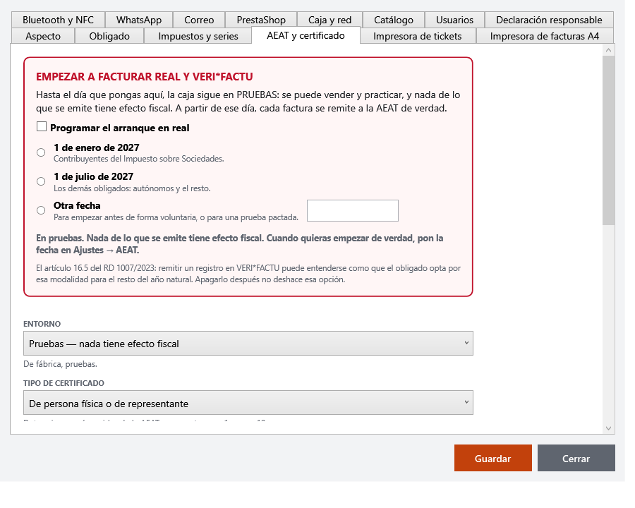 TPV / POS para Windows con VERI*FACTU y conexión a PrestaShop y Woocommerce ecomtpv 803 ajustes aeat - TPV / POS para Windows con VERI*FACTU y conexión a PrestaShop y Woocommerce